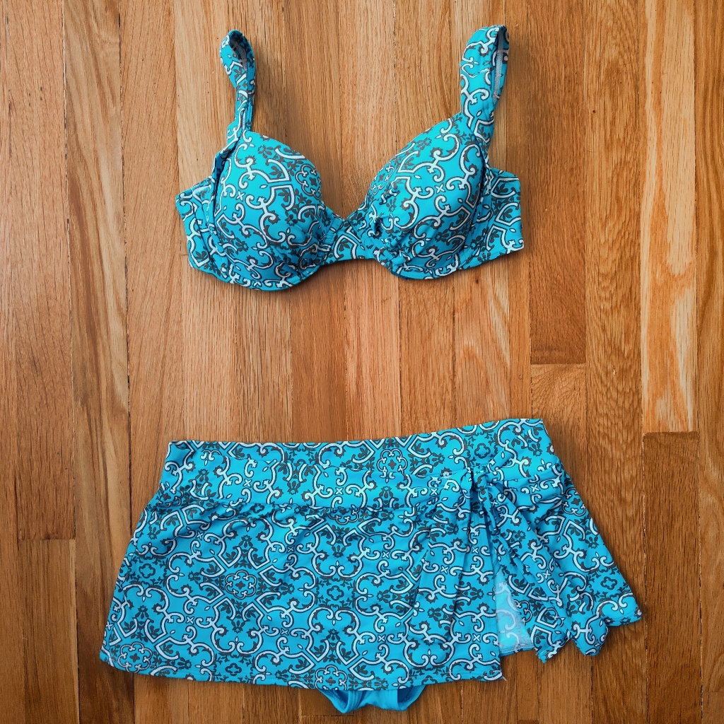 Tommy Bahama Two Piece Swimsuit Turquoise Size 34d Top Size Large